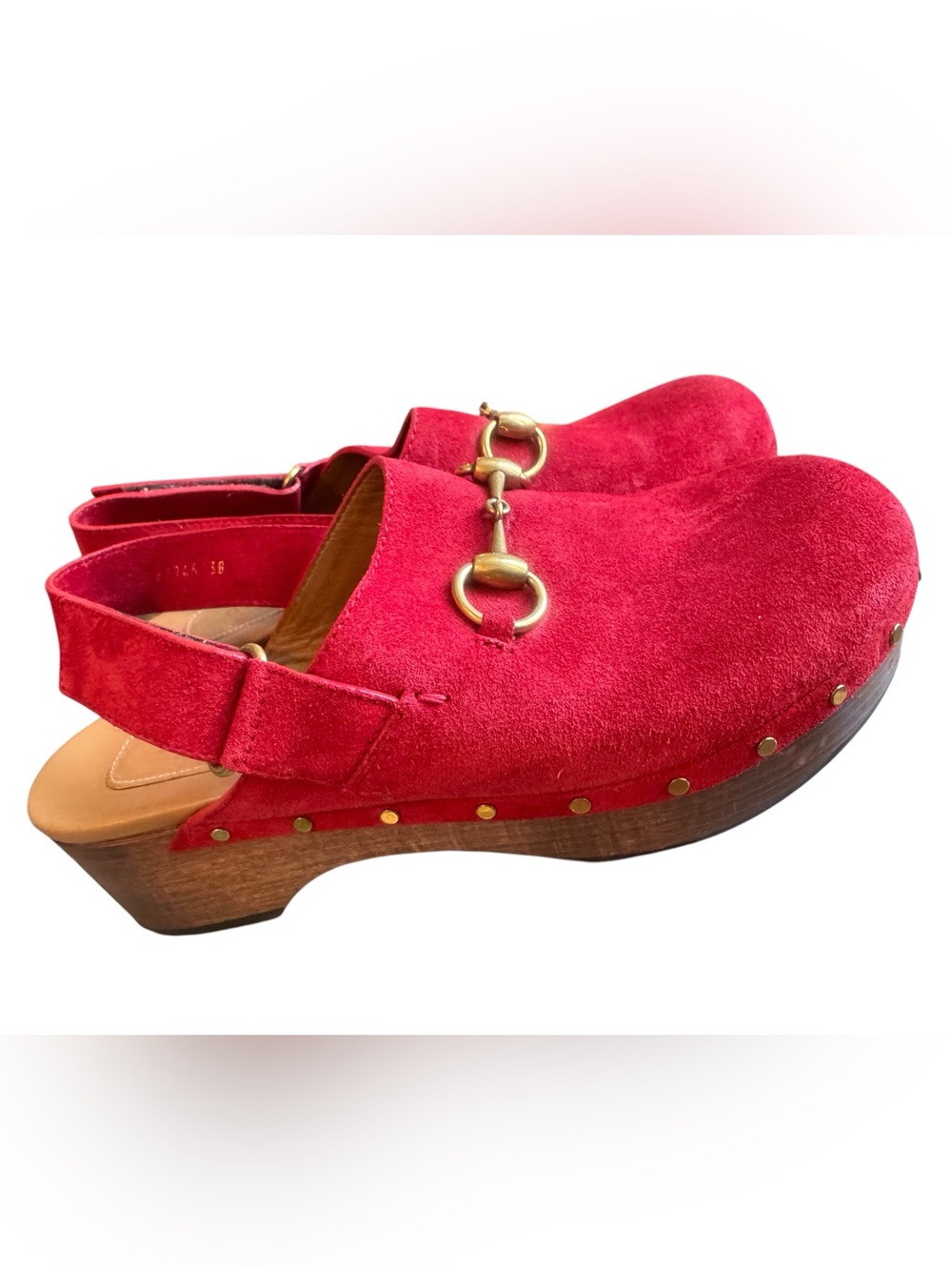 Gucci Red Suede Horsebit Clog Mules